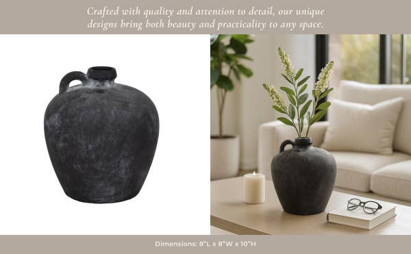 Black 10 in. Abstract Weathered Terracotta Jug with Handle