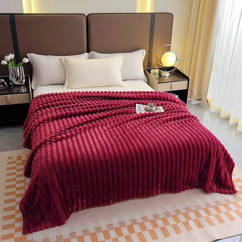 Stripe Fleece Throw – Ultra Plush Ribbed Blanket with 1.6" Wide Channel Texture