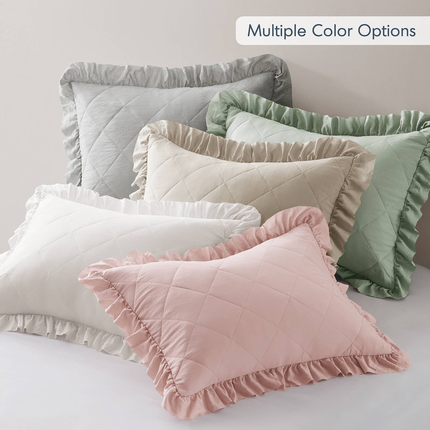 Diamond Quilted Ruffle Edge Comforter Set, Neutral