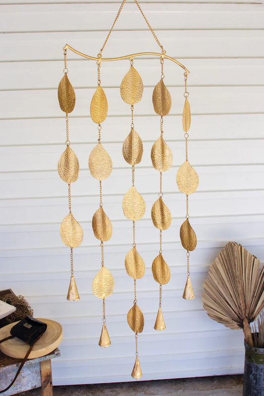 Gold Metal Leaves Windchime