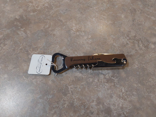 Vincennes Indiana Wine Bottle Opener, Dark Brown