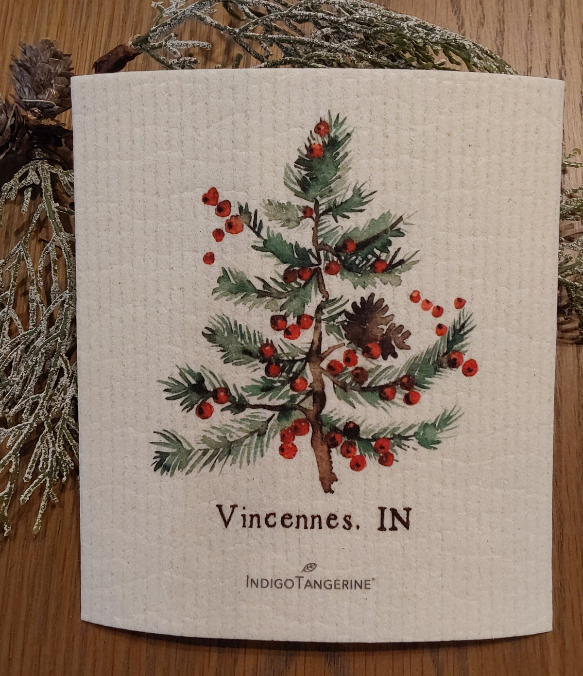 Holiday Tree and Berries - Vincennes IN. Swedish Dish Cloth