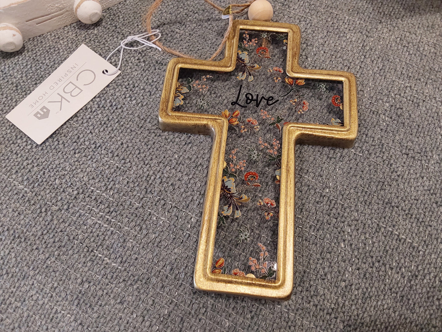 Love, Hope, Faith Floral Cross Ornament with Text