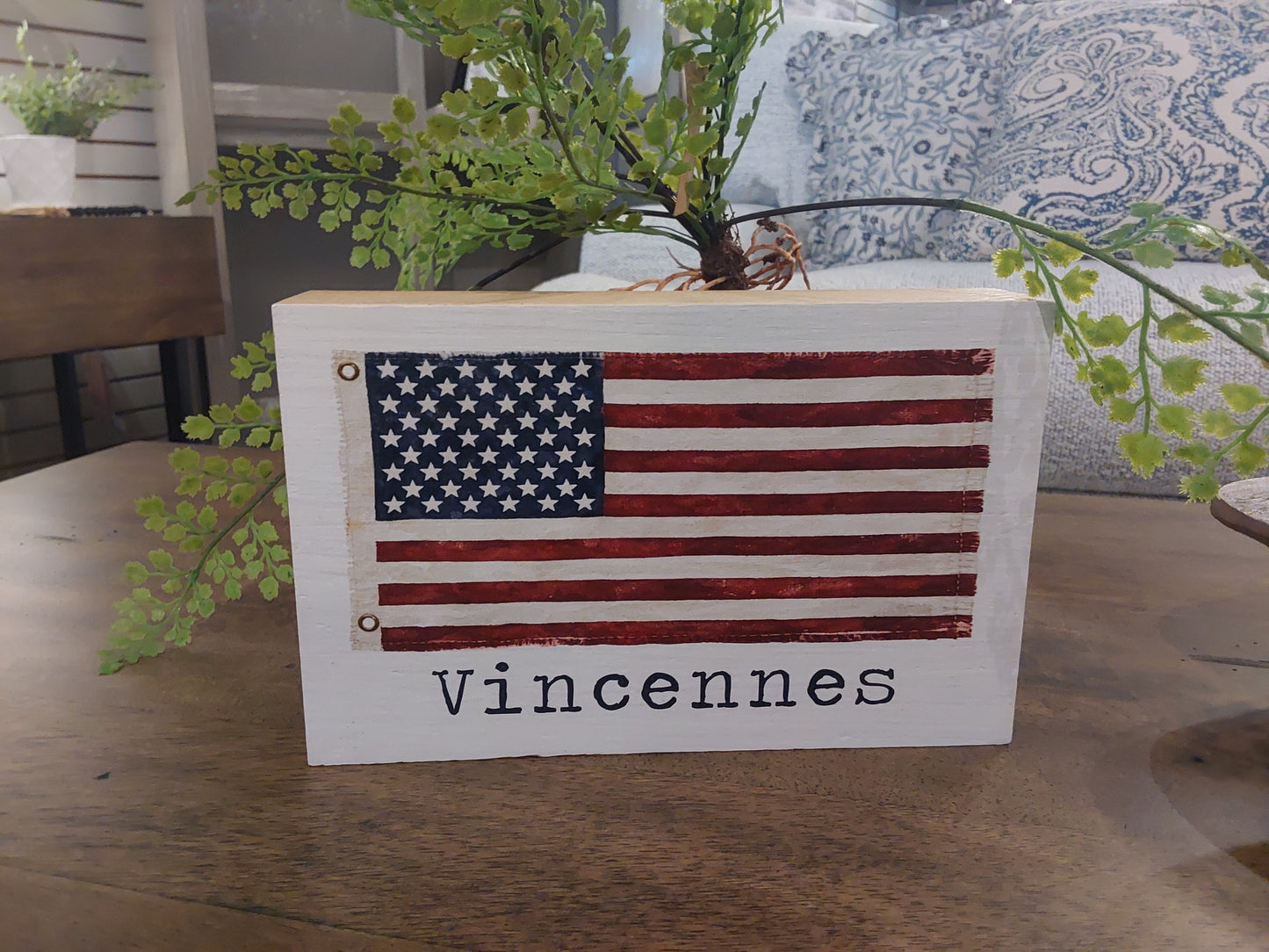 American Vintage Flag Vincennes Wooden Block