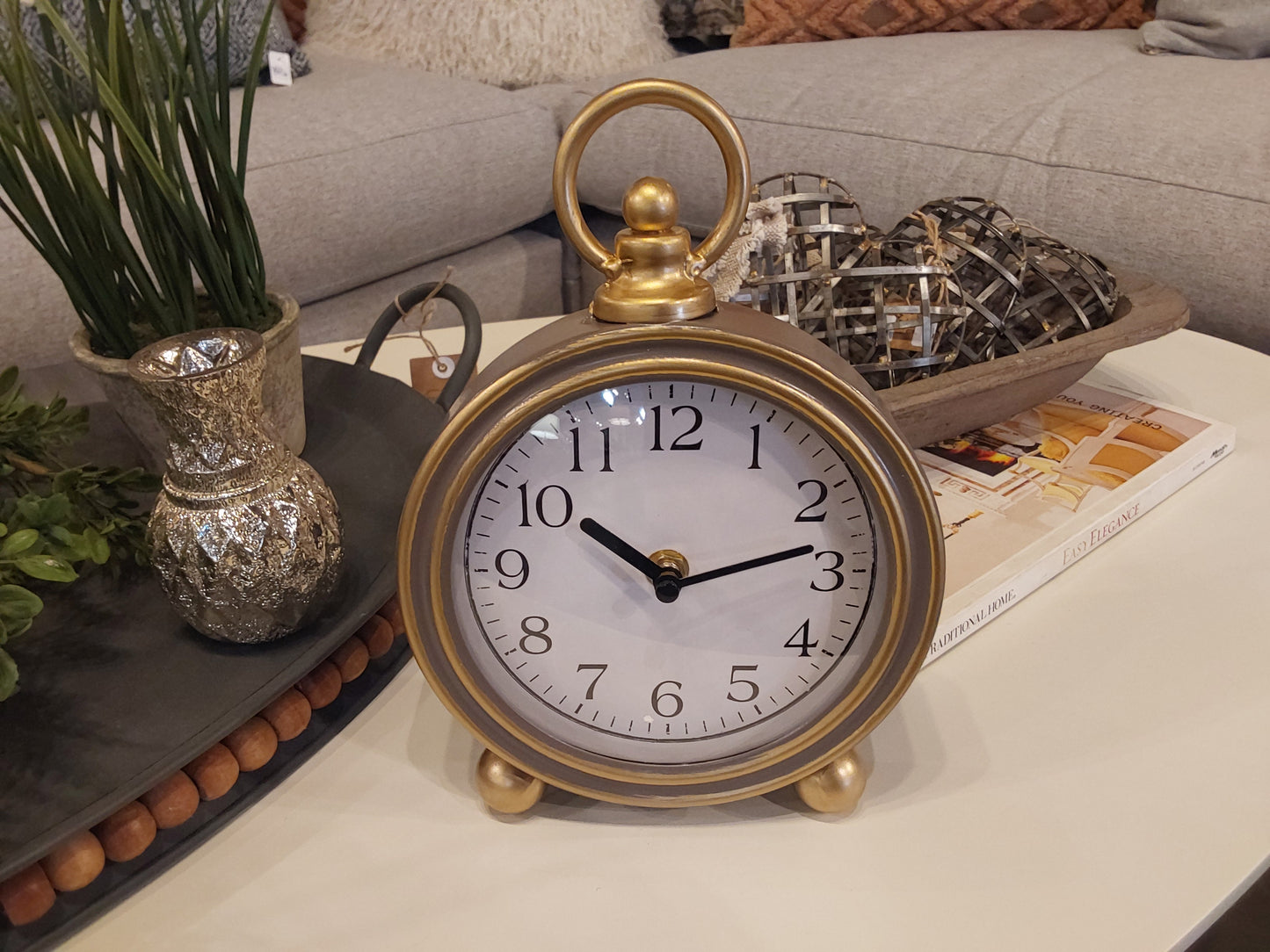 Round Desk Clock with Gold Accent