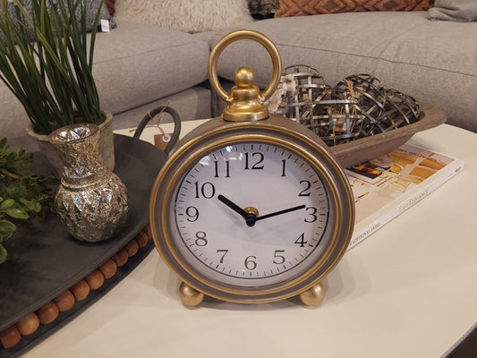 Round Desk Clock with Gold Accent