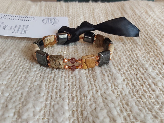 Earthy Picture Jasper & Copper Magnetic Therapy Bracelet
