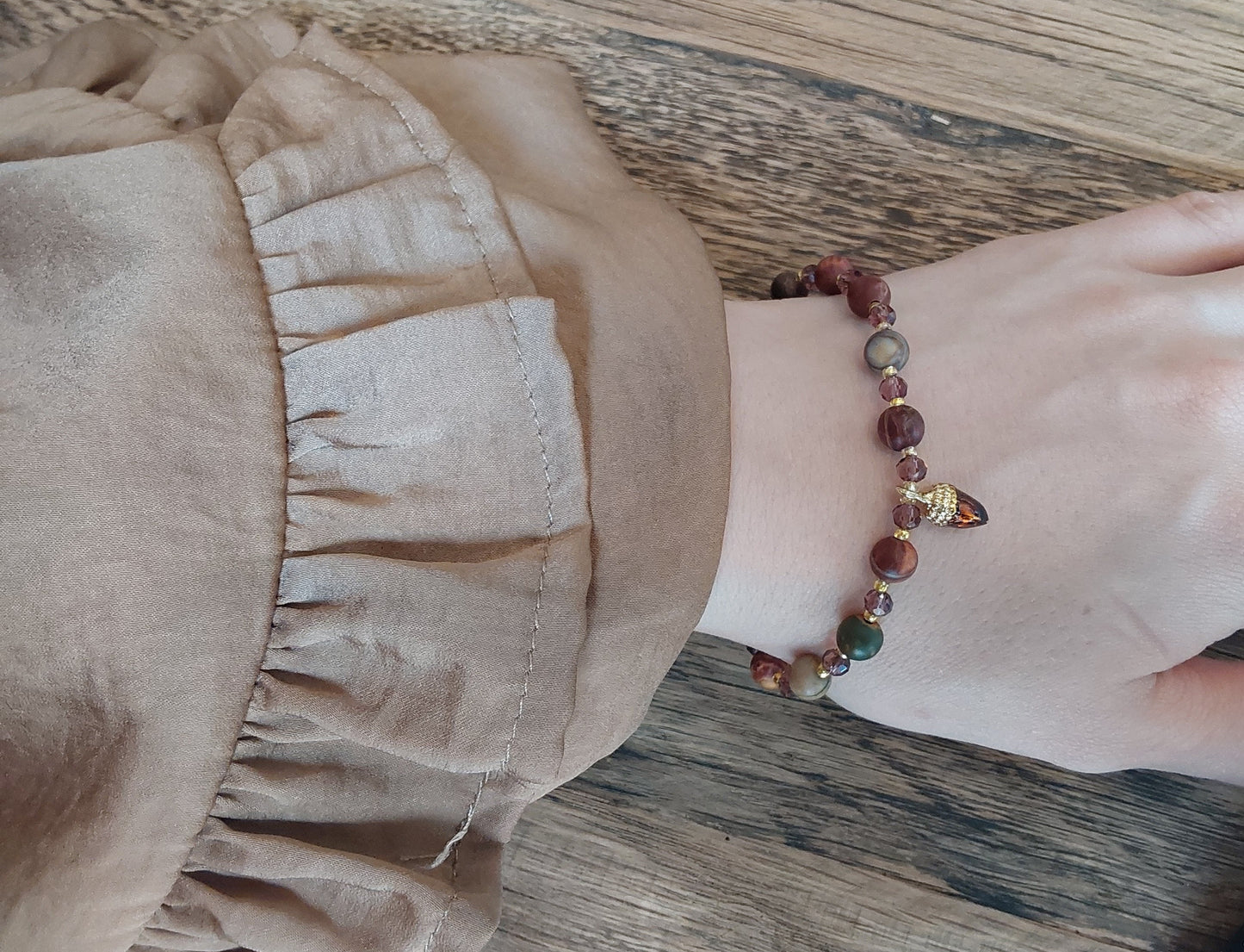 Sweater weather and acorn treasures  (Picasso Jasper bracelet)