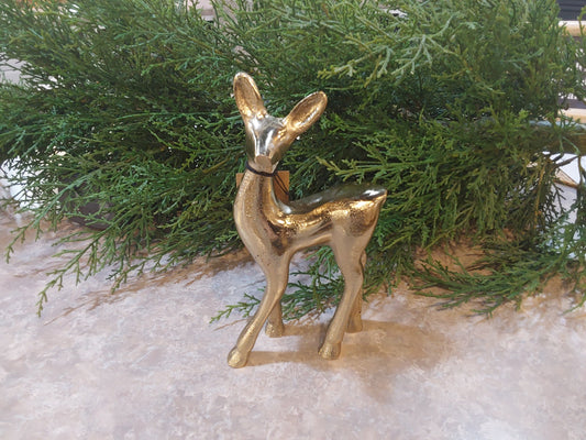 4-1/2"L x 2"W x 8-1/4"H Cast Aluminum Deer, Gold Finish