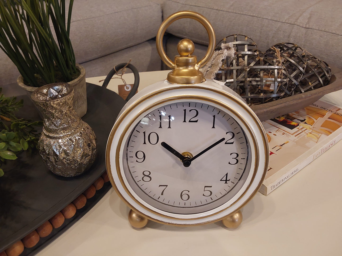 Round Desk Clock with Gold Accent