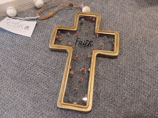 Love, Hope, Faith Floral Cross Ornament with Text