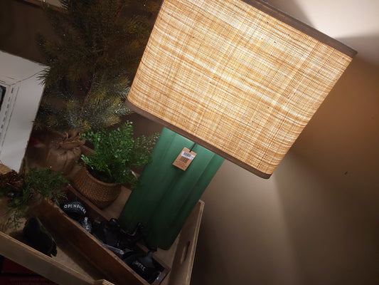 Green Lamp W/Raffia Shade