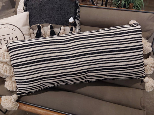 Black Stripe Pillow w Tassels-lumbar