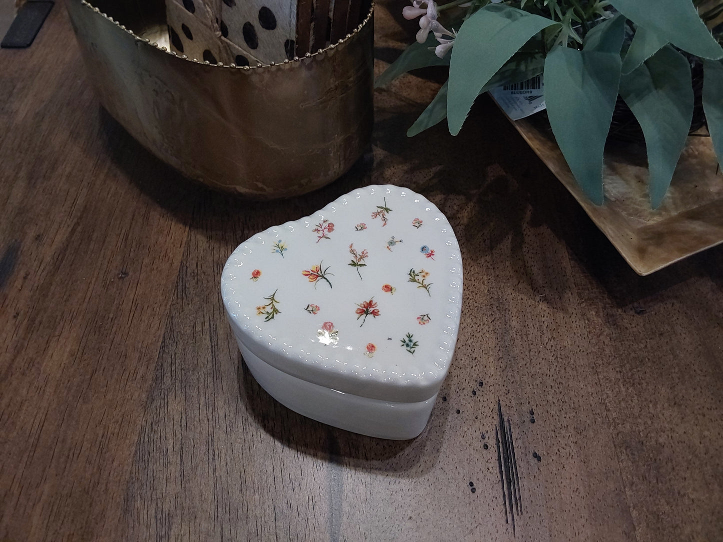 Heirloom Floral Heart Trinket Box