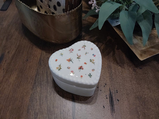 Heirloom Floral Heart Trinket Box