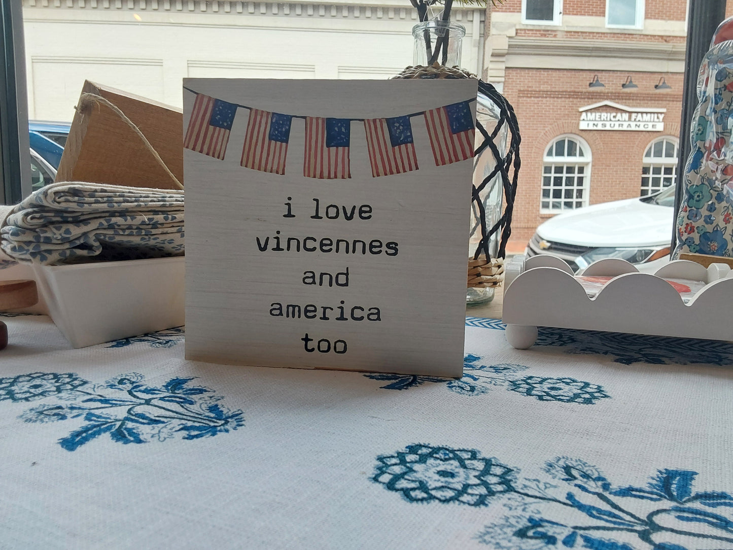 I Love Vincennes and America Too Block Sign