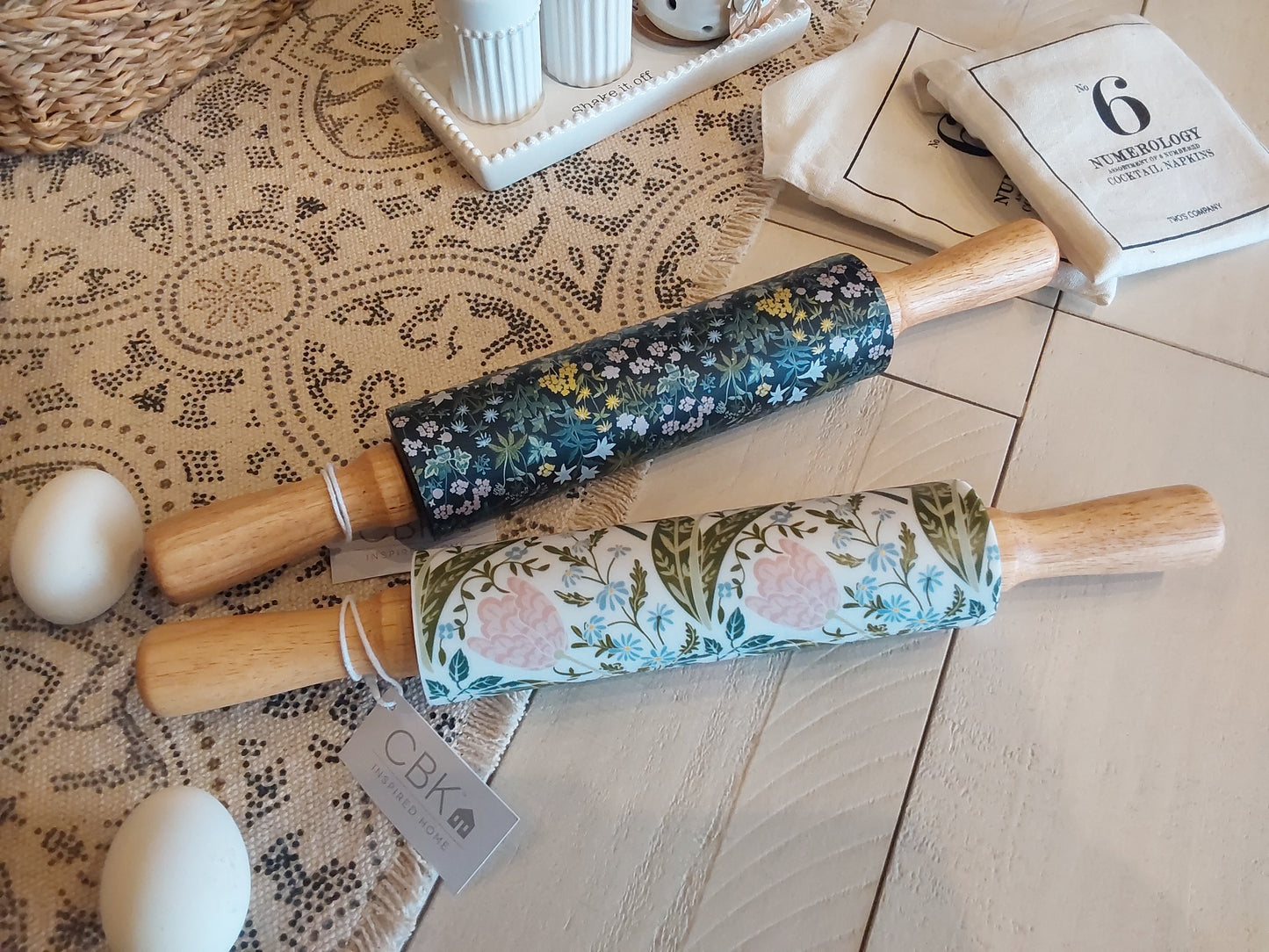 Green or Black Floral Rolling Pin