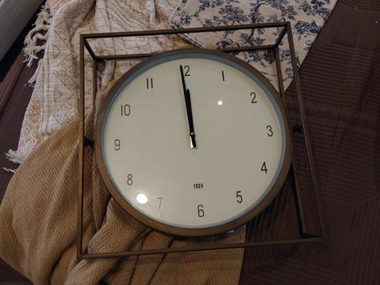 Round Clock with Square Metal Frame