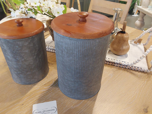 Large Grey Galvanized Canister