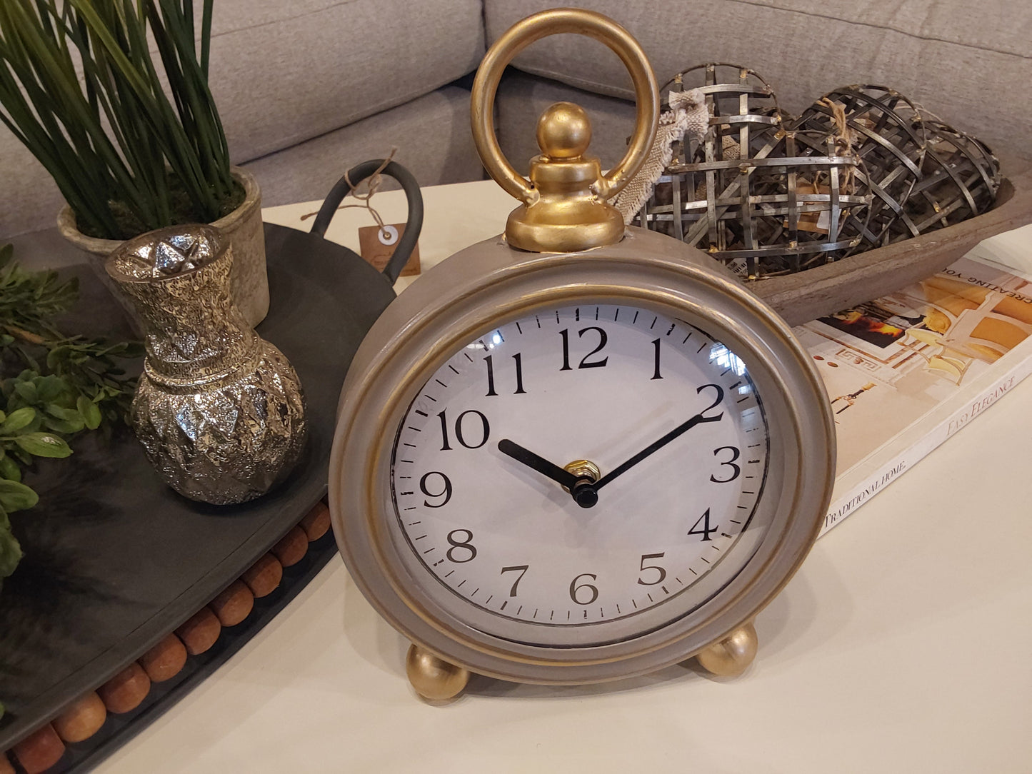 Round Desk Clock with Gold Accent
