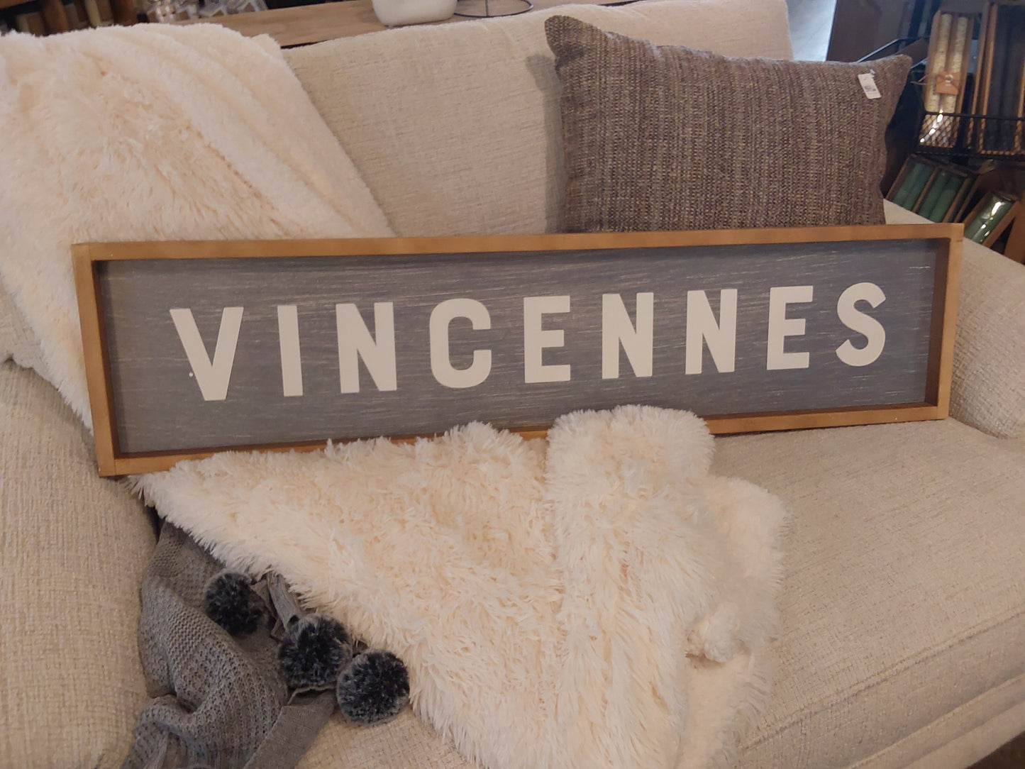 Grey Vincennes Barnwood Sign 10x44