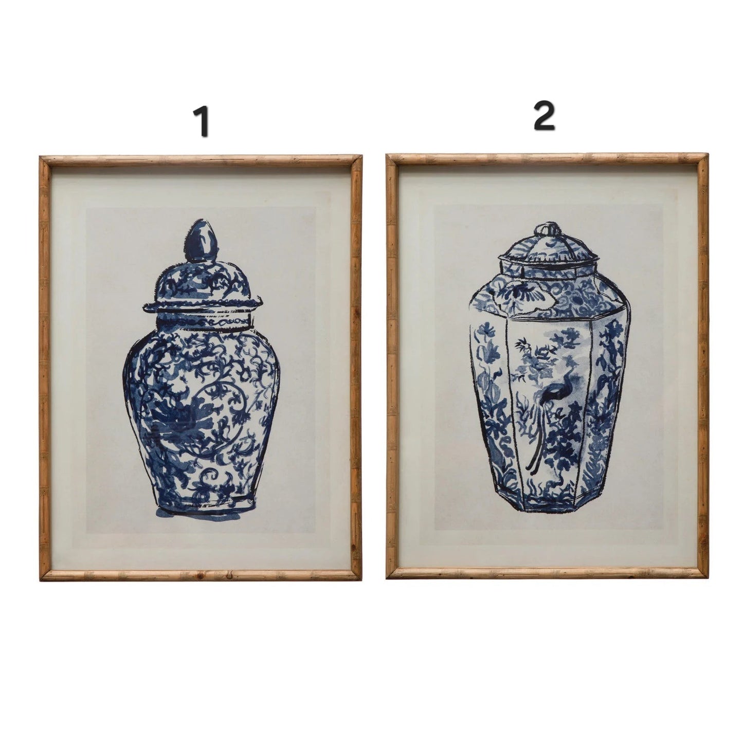 Wood Framed Glass Wall Décor w/ Cachepot, Blue & White