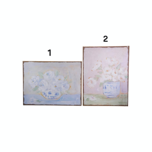 Plastered Burlap Wall Décor with Flowers in Vase, 2 Styles  {1 pcs}