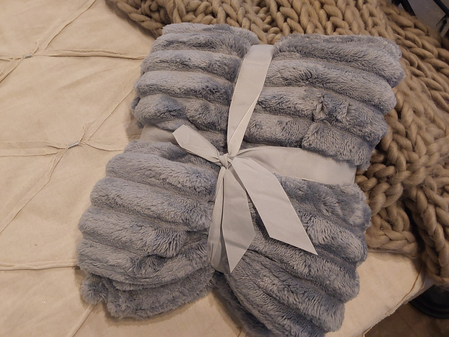 Stripe Fleece Throw – Ultra Plush Ribbed Blanket with 1.6" Wide Channel Texture