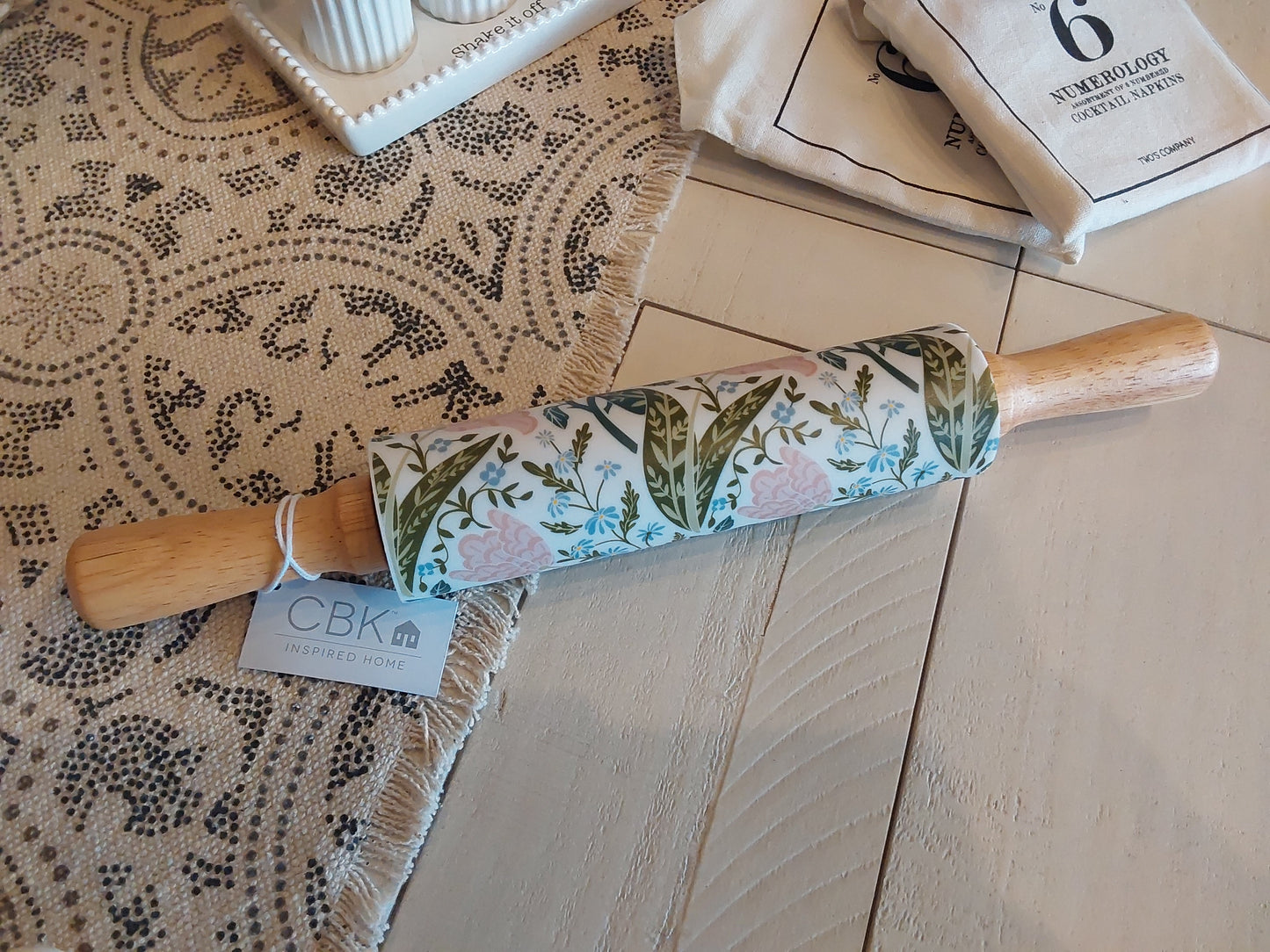 Green or Black Floral Rolling Pin