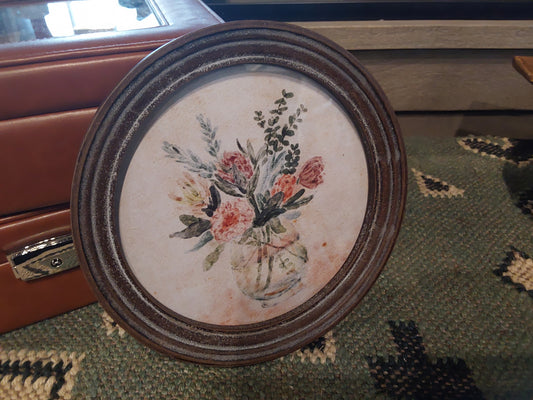Round Framed Floral Wall Decor