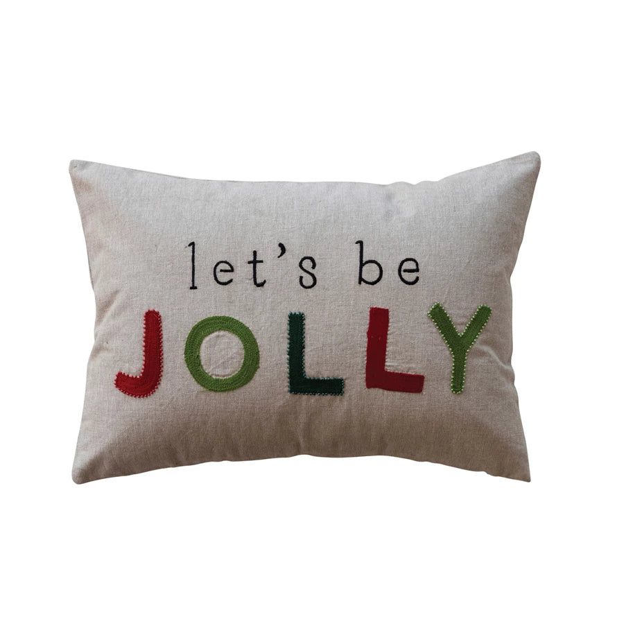 20"L x 14"H Cotton Chambray Lumbar Pillow w/ Embroidery & Beads