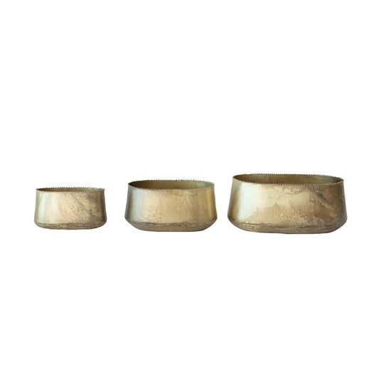 Metal Planter w/ Beaded Edge, Antique Brass Finish