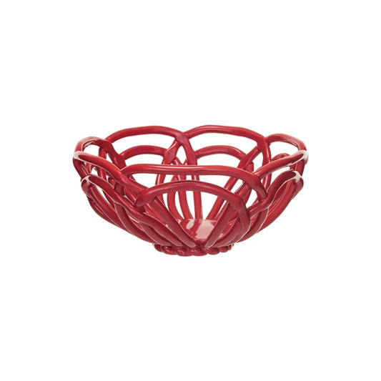 Handmade Stoneware Bread Basket, Red