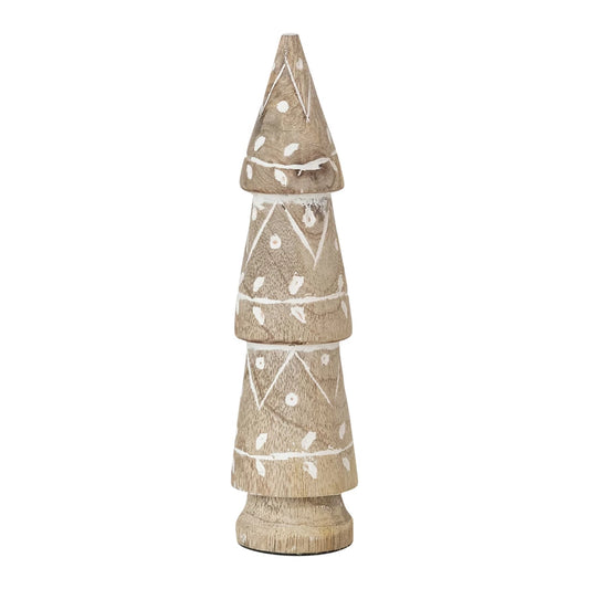 Hand-Carved Mango Wood Tree with Design, Whitewashed