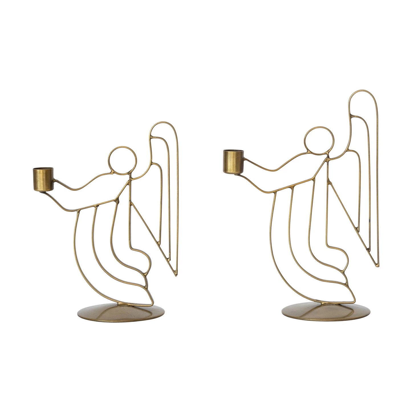 Metal Angel Taper Holder, Antique Brass Finish