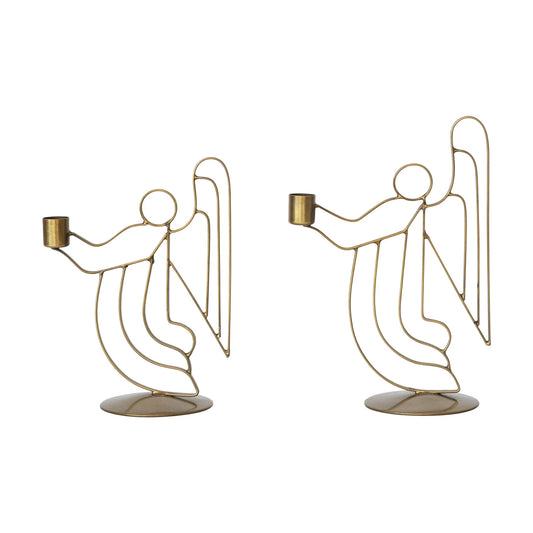 Metal Angel Taper Holder, Antique Brass Finish
