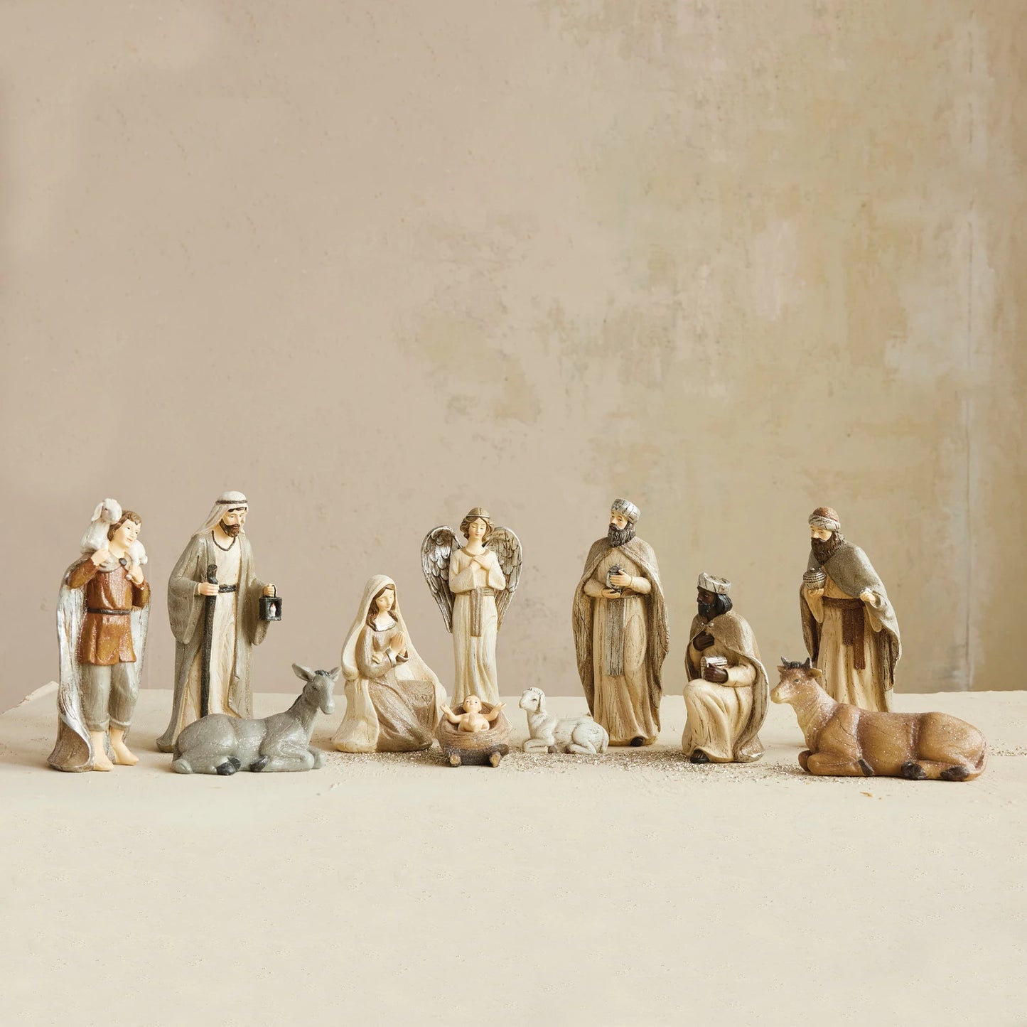 2"H - 8"H Resin Nativity with Glitter, Multi Color, Set of 11