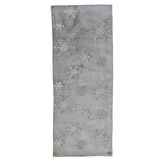 Cotton Blend Velvet Table Runner with Embroidered Snowflakes & Beads colors may vary