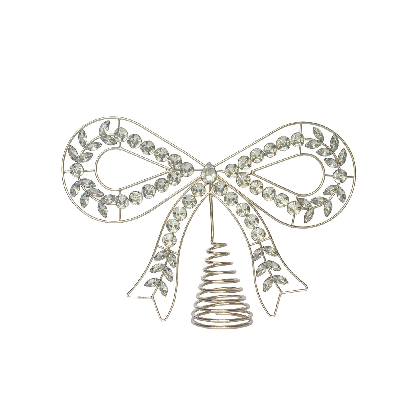 Metal & Acrylic Jewel Bow Shaped Tree Topper, Silver Finish