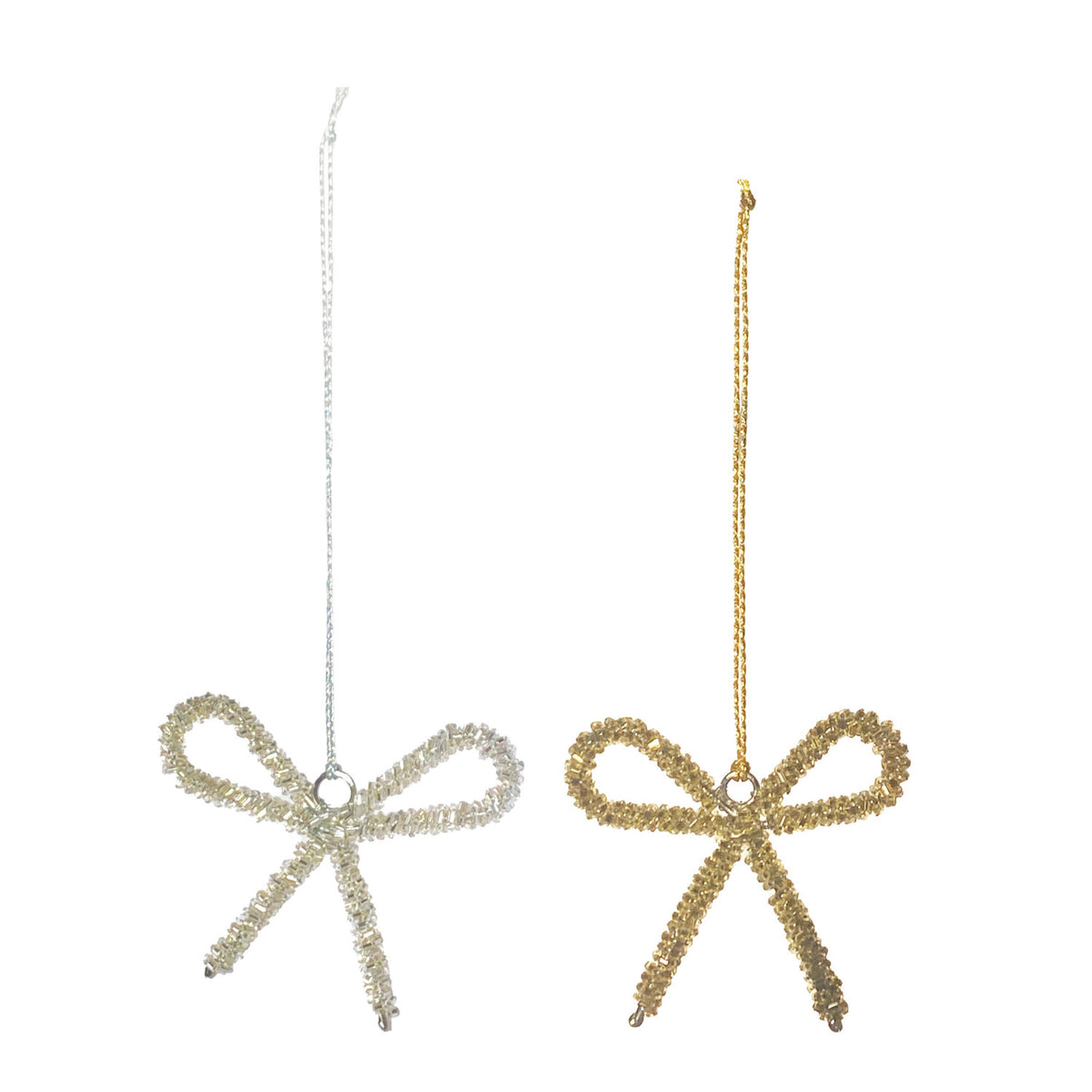 Glass Beaded Metal Bow Ornament, 2 Finishes