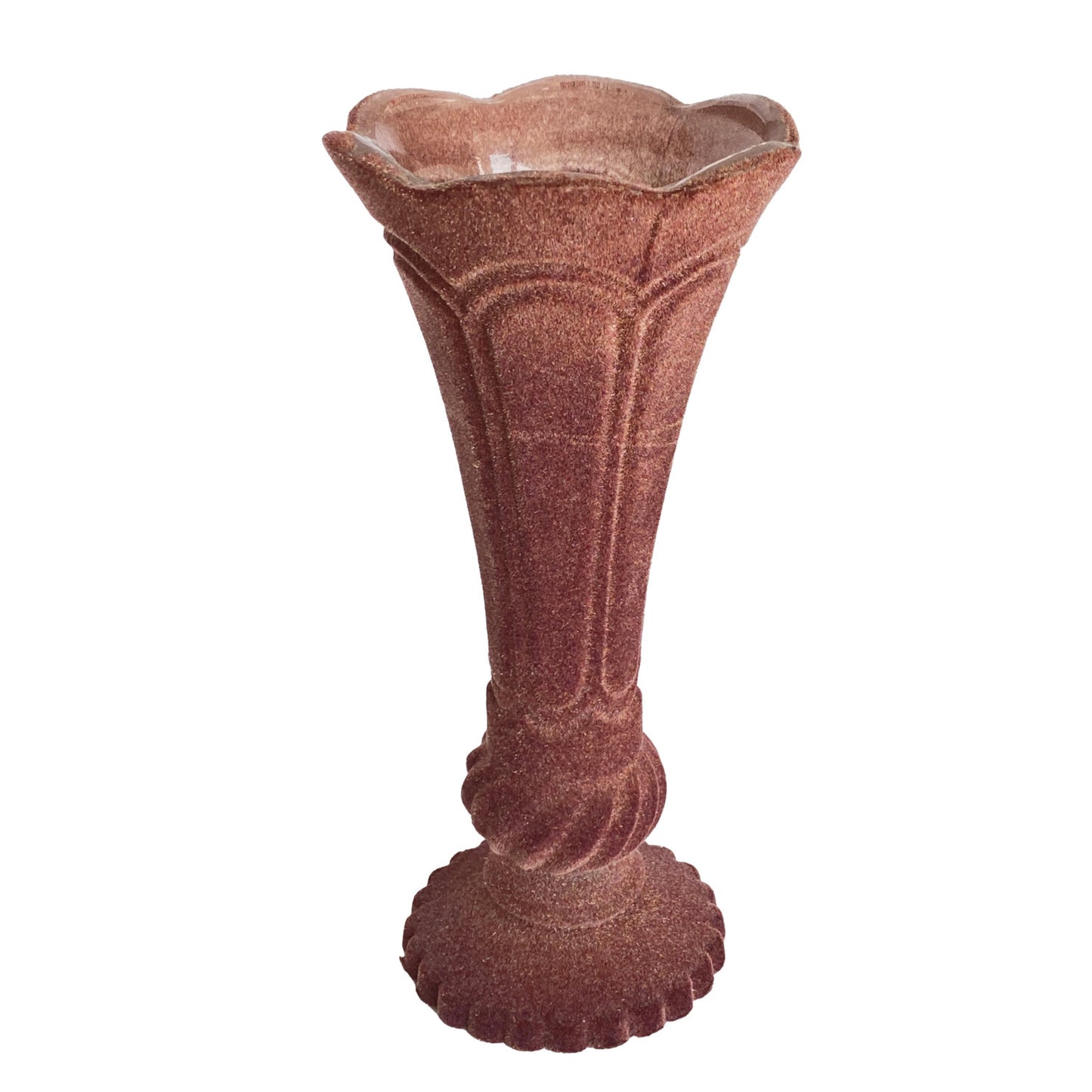 Embossed Flocked Glass Footed Vase with Scalloped Rim