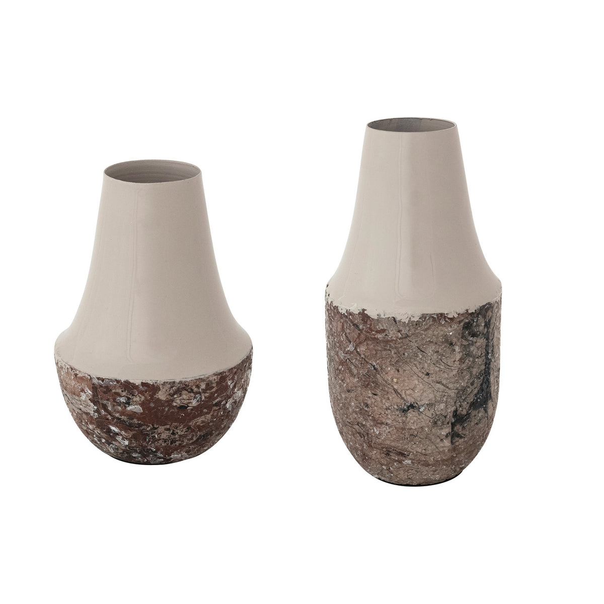 Two-Tone Enameled Metal Vase with Mica Flakes, Marbled Multi Color