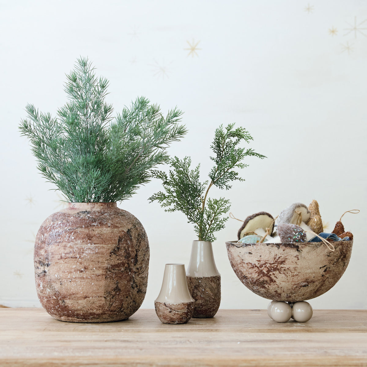 Two-Tone Enameled Metal Vase with Mica Flakes, Marbled Multi Color