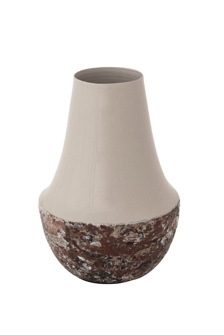 Two-Tone Enameled Metal Vase with Mica Flakes, Marbled Multi Color