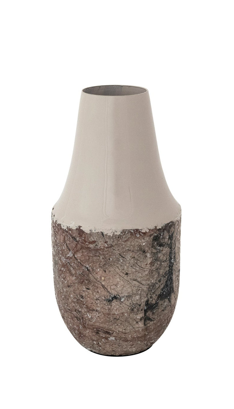 Two-Tone Enameled Metal Vase with Mica Flakes, Marbled Multi Color