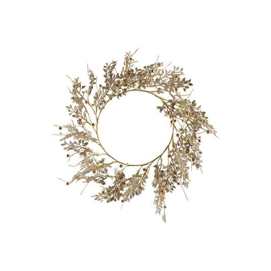 18" Round Plastic Wreath with Faux Pearls, Glitter & Beads, Gold & Silver Finish