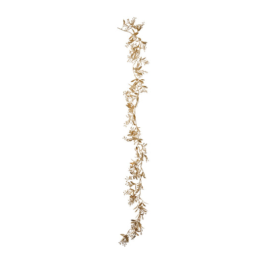 Faux Leaves & Berries Garland, Antique Gold Finish