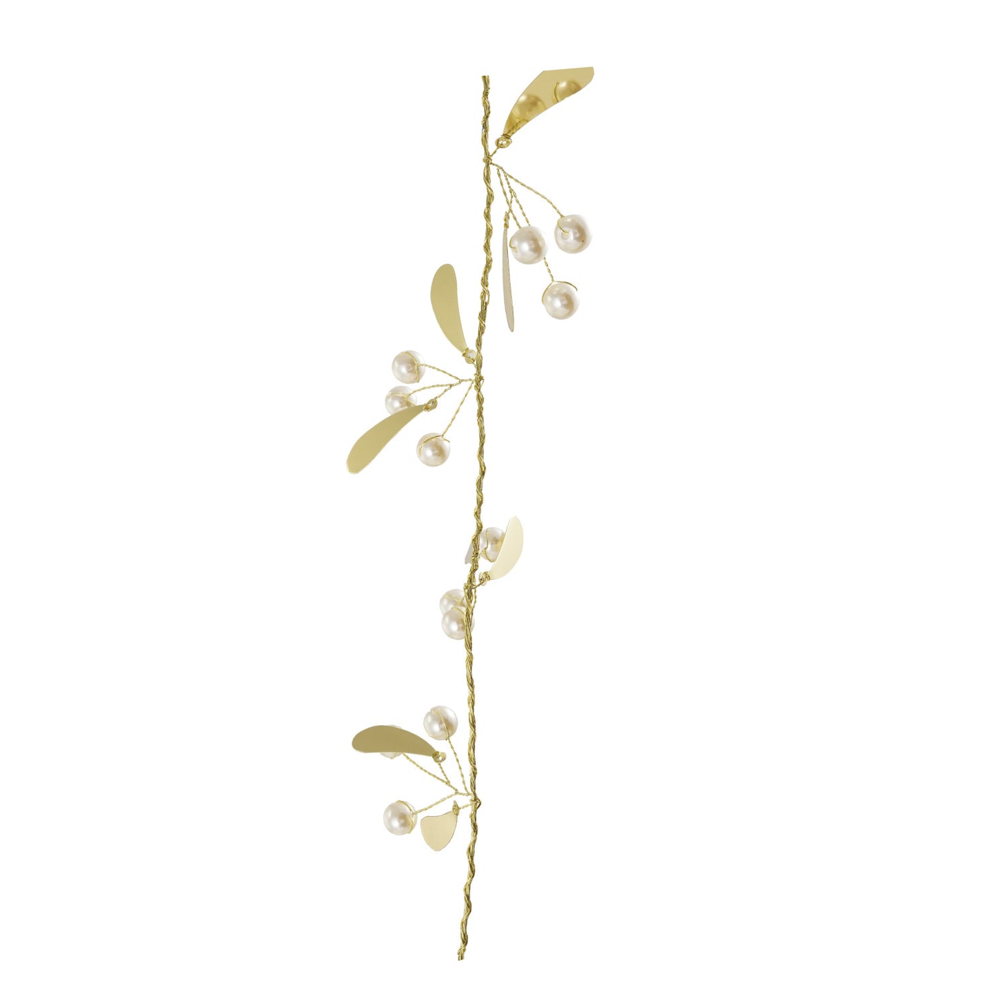 Metal Mistletoe Garland with Faux Pearls, Gold Finish