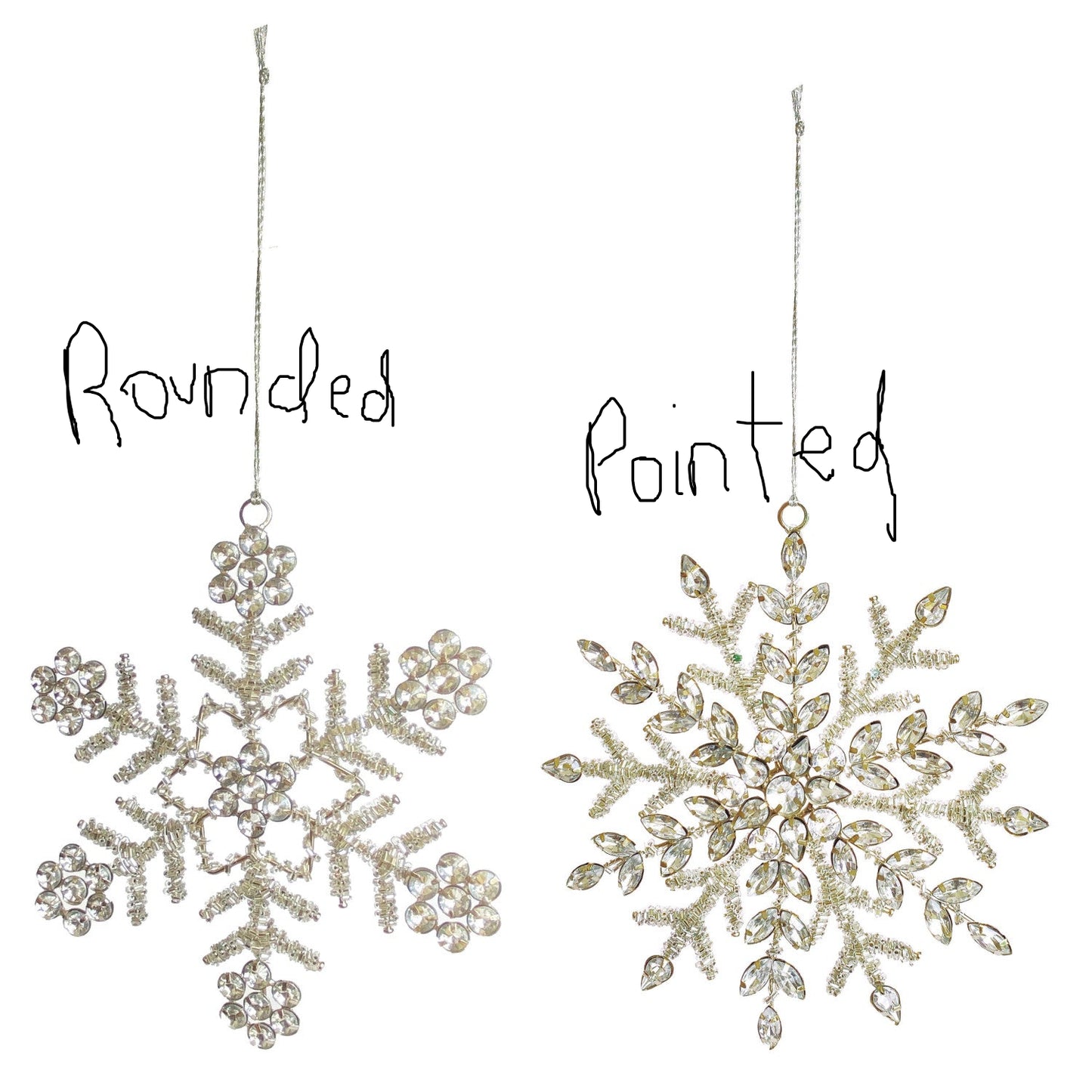 Metal & Glass Beaded Snowflake Ornament with Jewels, Silver Finish