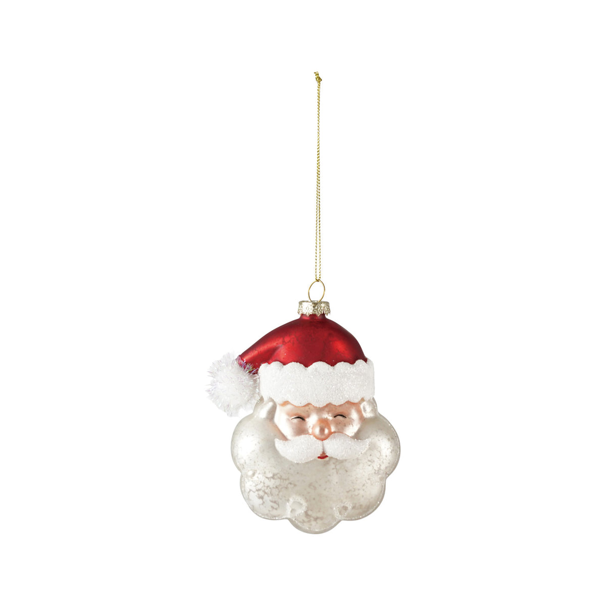 Hand-Painted Mercury Glass Santa Head Ornament, White & Red